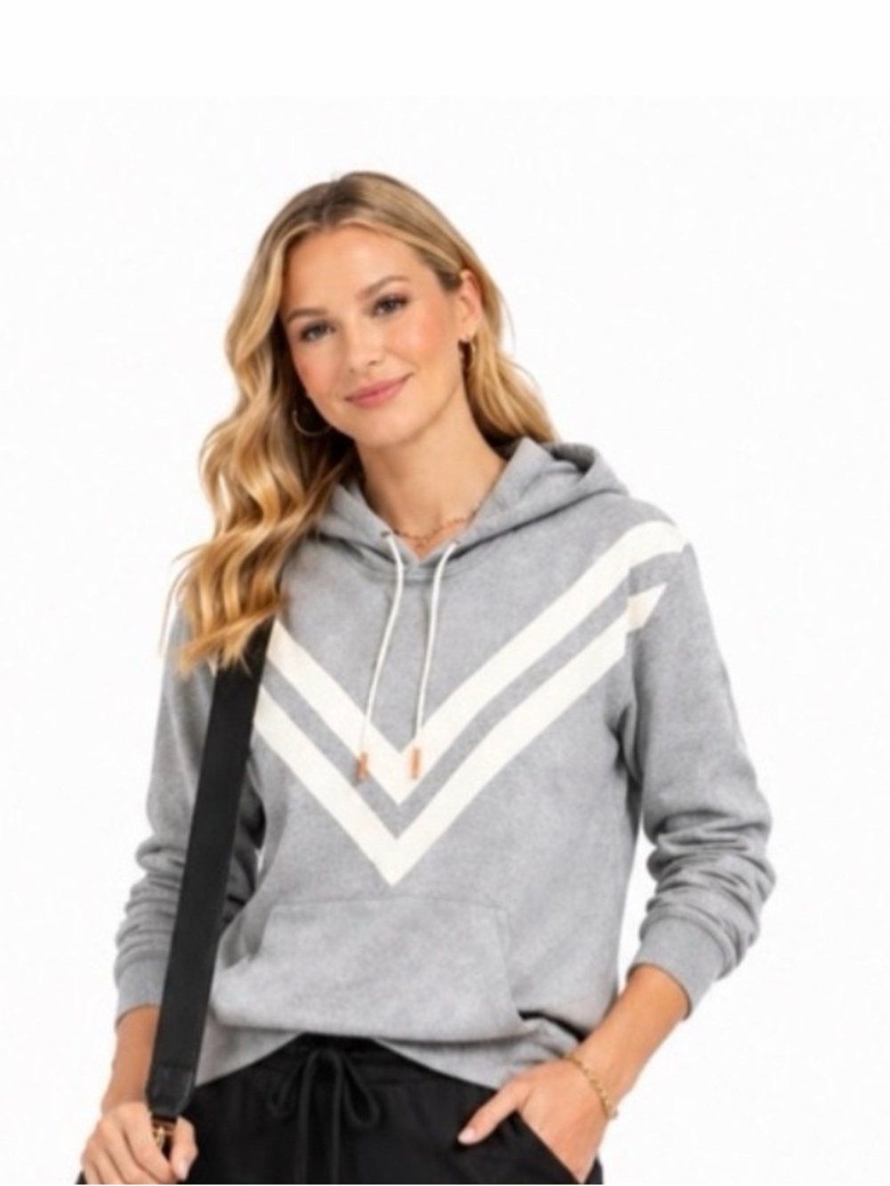 Tory burch sport Cozy V-Neck Stripe Hooded Sweatshirt - Gray size L/XL used